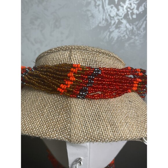 Multicolor Beaded Necklace With Earthy Tones & Tribal Design - Picture 2 of 2